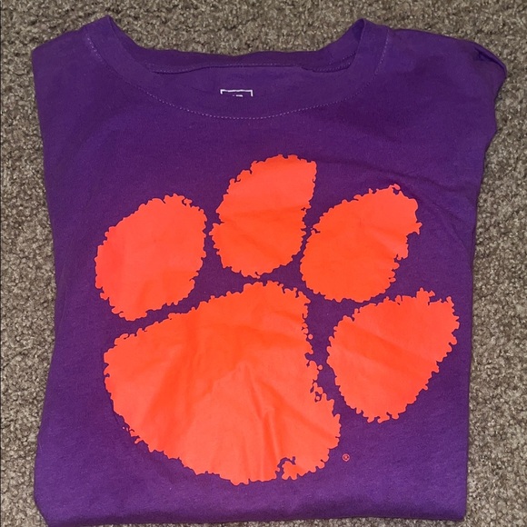 J. America Tops - Clemson Purple T-Shirt with Orange Paw Print